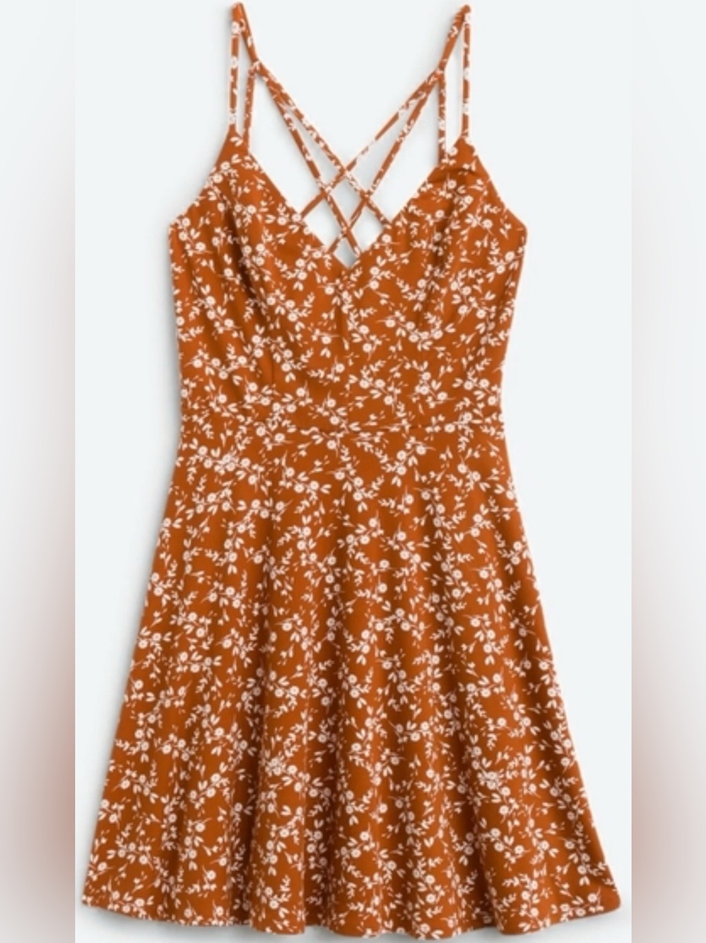 Nine Britton Rust Floral Spaghetti-Strap Dress